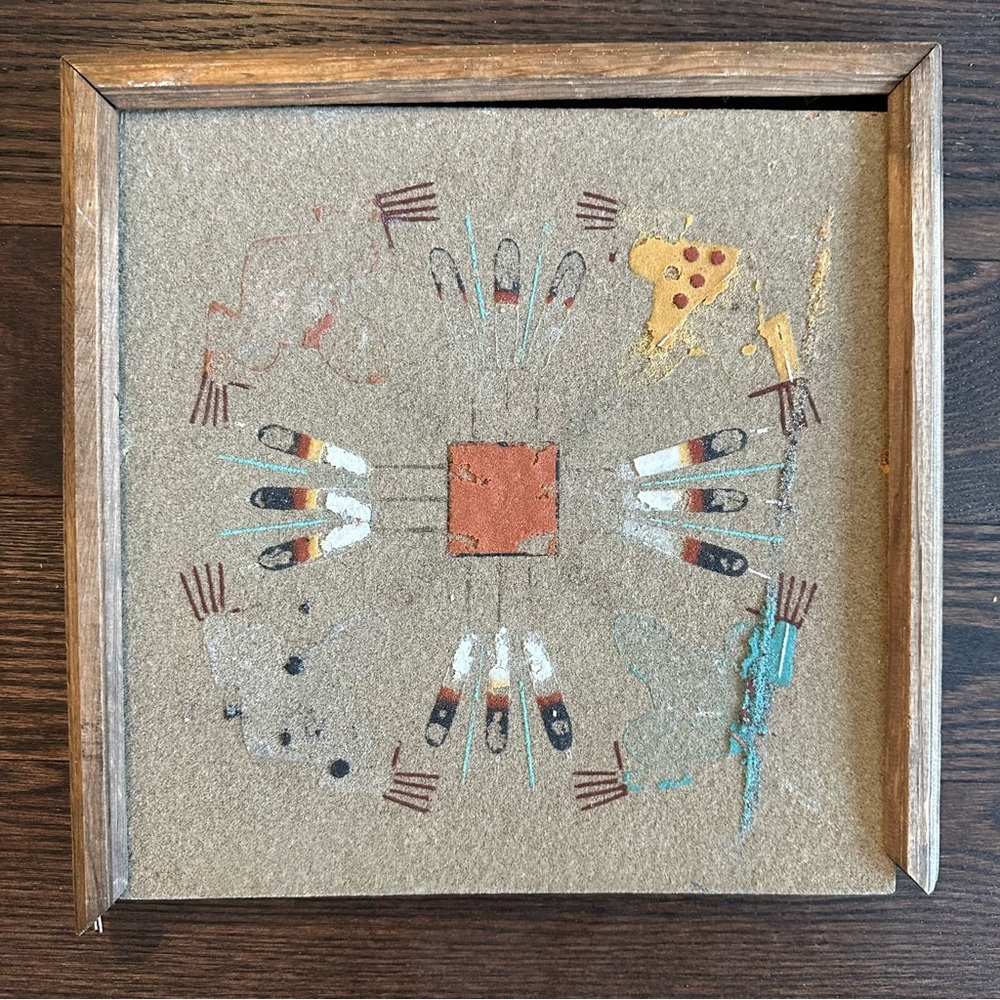 Vintage Southwestern Sand Art Painting – Framed – Native American Style – Signed